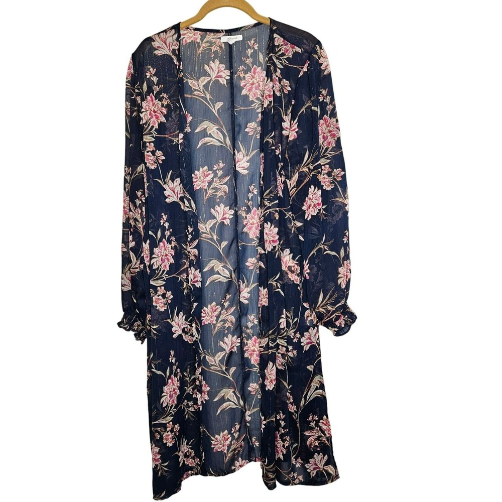 Maurice Floral Longline Sheer Kimono Cardigan Jacket Long Sleeve Plus Size XL